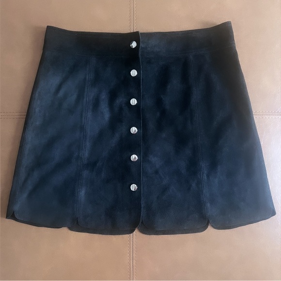 ISABEL MARANT ETOILE Anna Black Suede Silver Button Snap Mini Skirt Size‎ Large - Picture 2 of 15